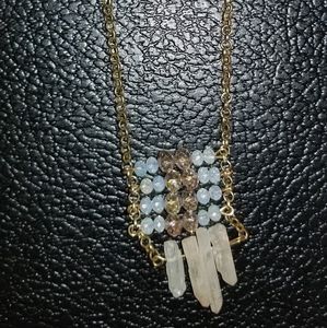 Necklace gold tone small bead square design